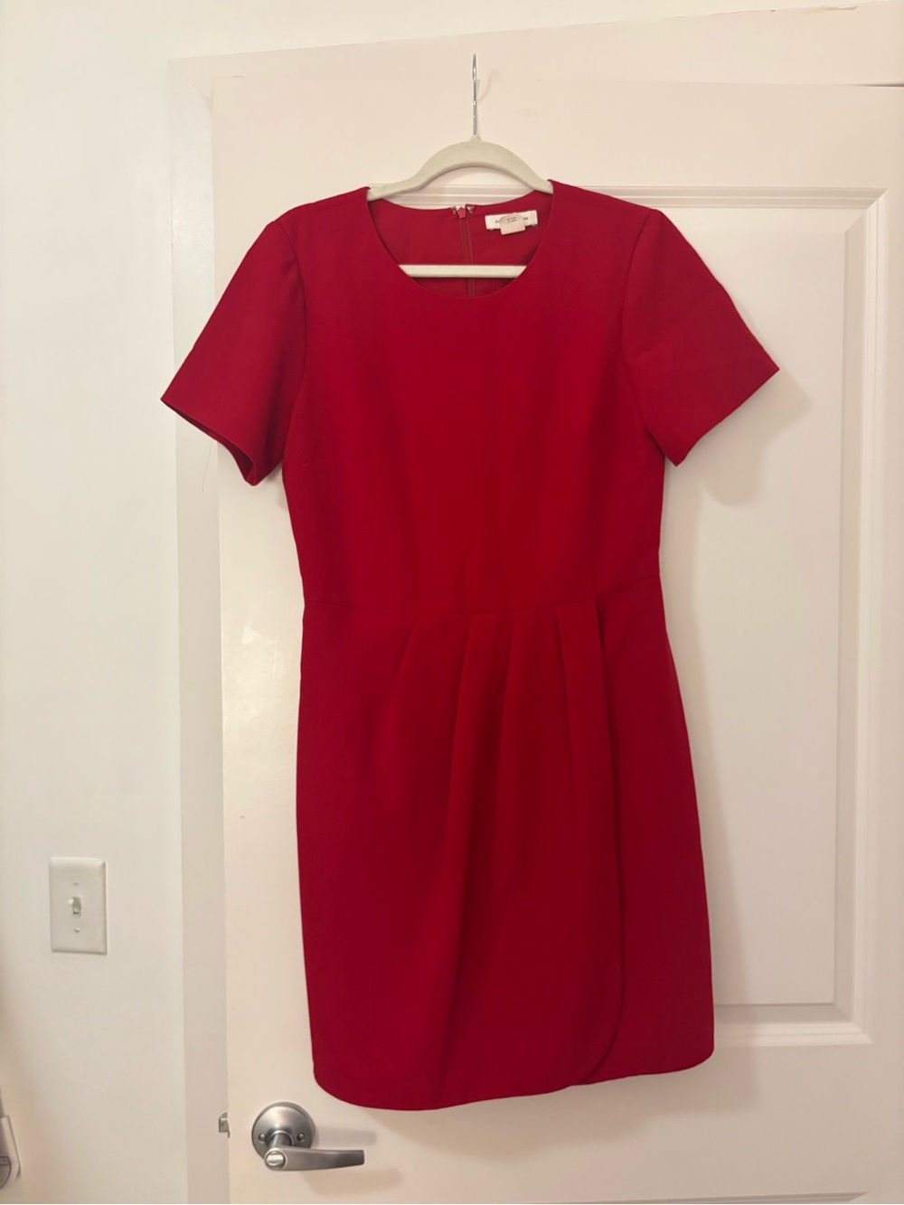 Club Monaco Red Short-Sleeve Pleated Waist Mini Dress